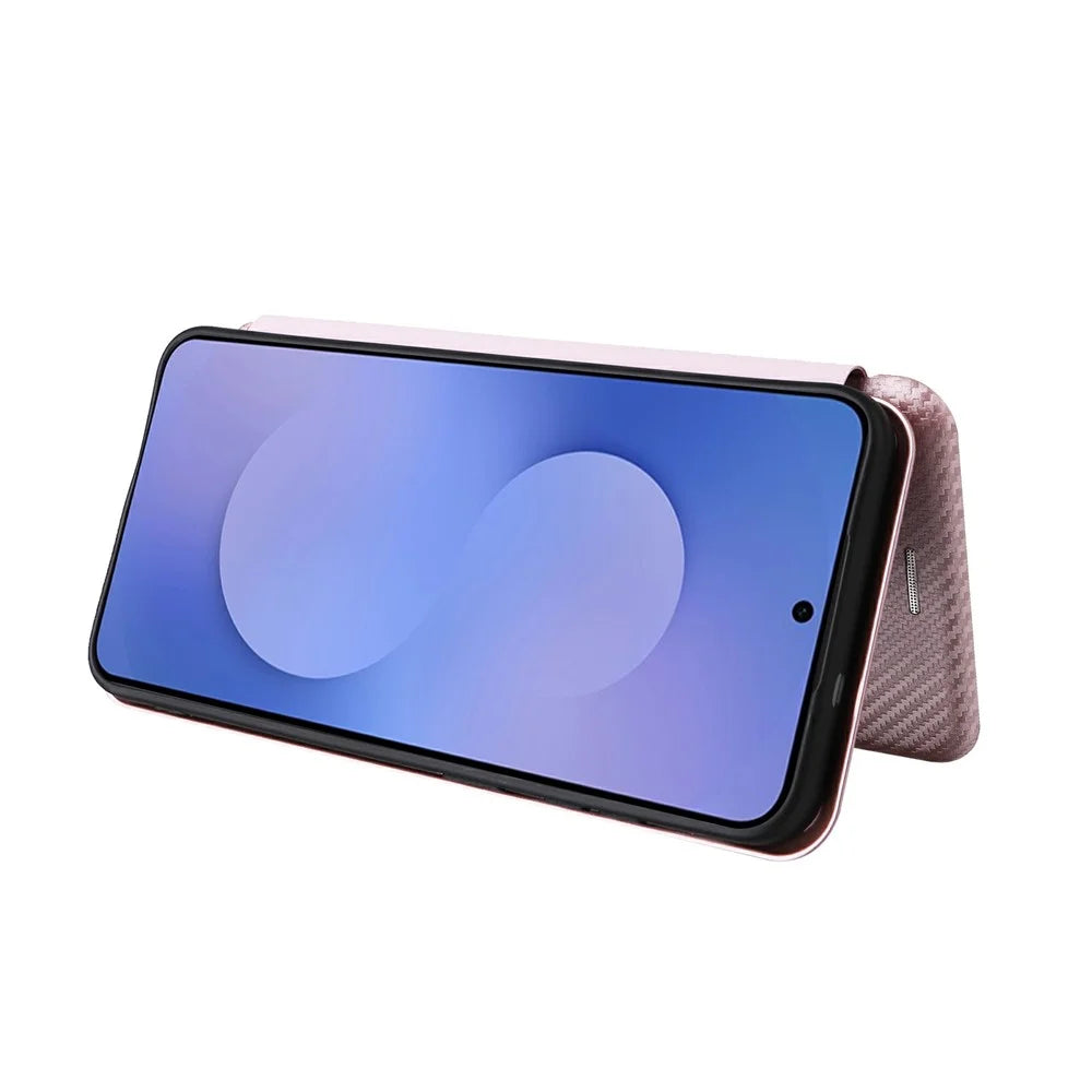 For Samsung Galaxy S26 FE Case Carbon Fiber Texture Drop-Proof PU Leather Phone Cover - Rose Gold - 3