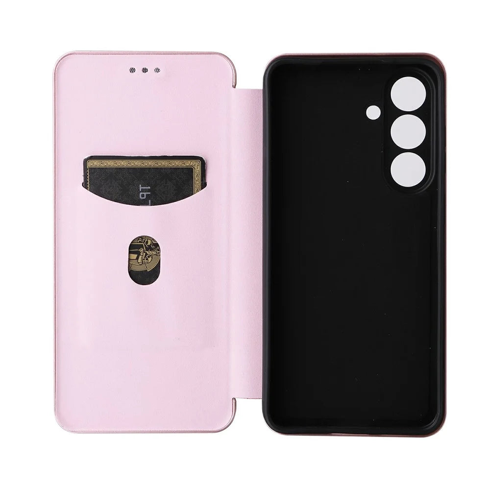 For Samsung Galaxy S26 FE Case Carbon Fiber Texture Drop-Proof PU Leather Phone Cover - Rose Gold - 4