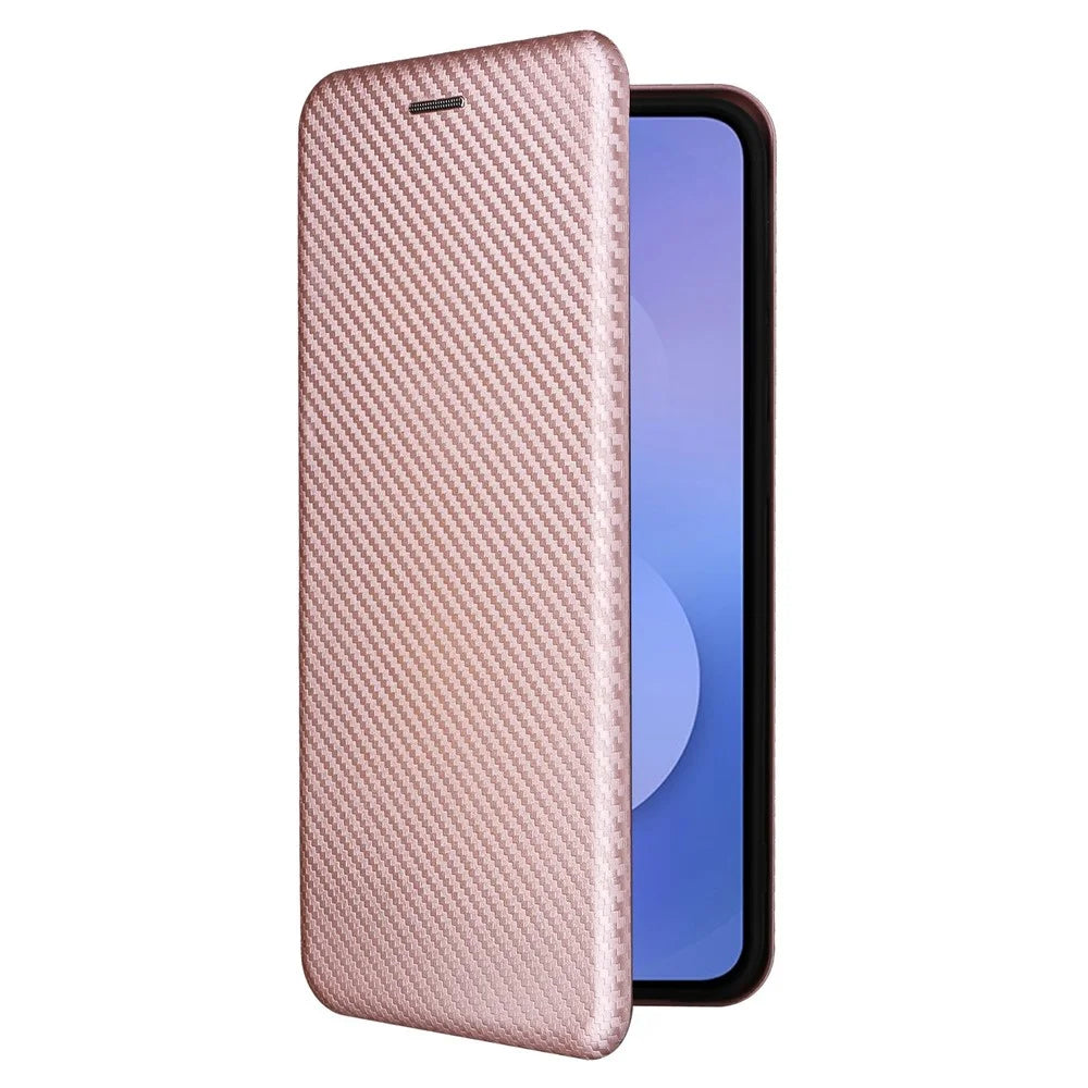 For Samsung Galaxy S26 FE Case Carbon Fiber Texture Drop-Proof PU Leather Phone Cover - Rose Gold - 7