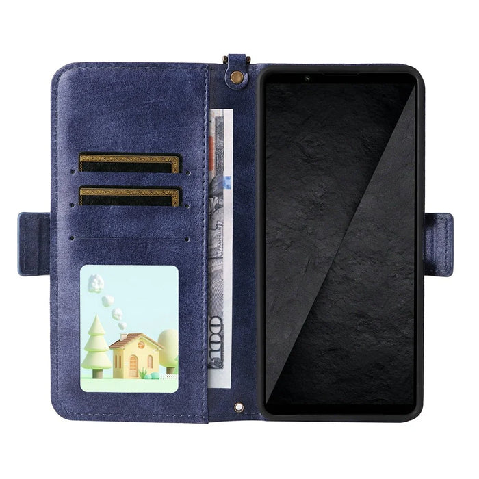 For Sony Xperia 1 VIII Leather Case Magnetic Closure Wallet Stand Phone Cover with Crossbody Strap - Blue - 2