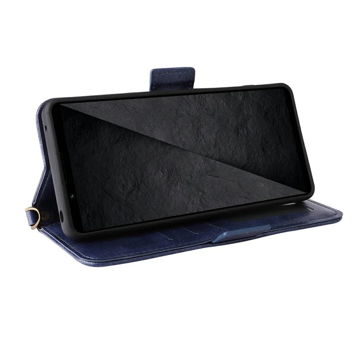 For Sony Xperia 1 VIII Leather Case Magnetic Closure Wallet Stand Phone Cover with Crossbody Strap - Blue - 3