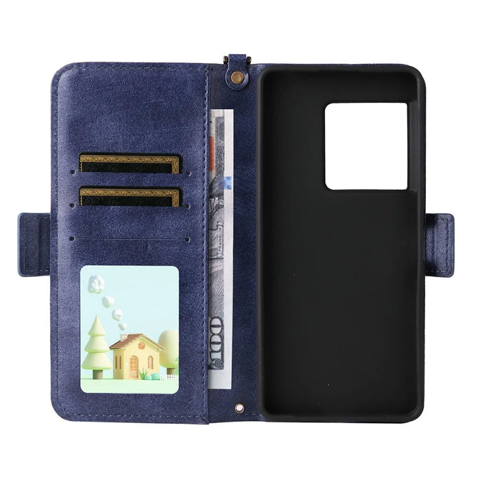 For Sony Xperia 1 VIII Leather Case Magnetic Closure Wallet Stand Phone Cover with Crossbody Strap - Blue - 7