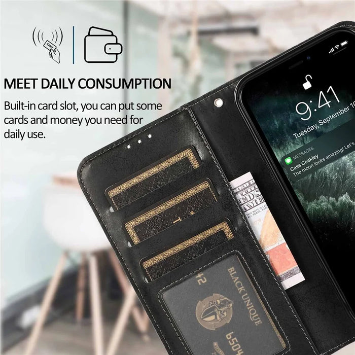 For iPhone 13 Pro Max Wallet Case Retro Matte Magnetic Detachable PU Leather TPU Phone Cover - Black - 5