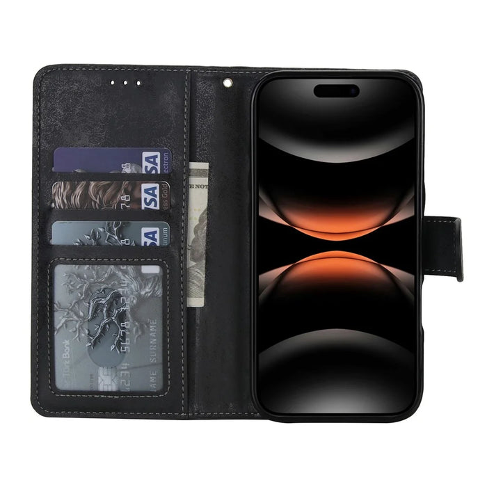 For iPhone 17 Pro Max Wallet Case Retro Matte Magnetic Detachable PU Leather TPU Phone Cover - Black - 2