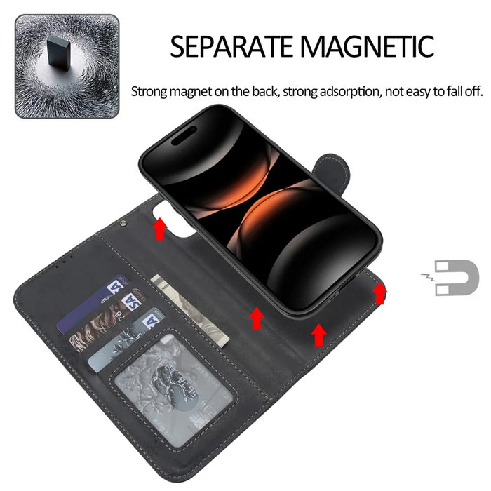 For iPhone 17 Pro Max Wallet Case Retro Matte Magnetic Detachable PU Leather TPU Phone Cover - Black - 7