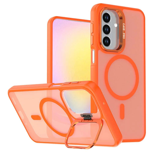 For Samsung Galaxy A27 5G Magnetic Case Foldable Kickstand Matte PC + TPU Phone Cover - Orange - 1