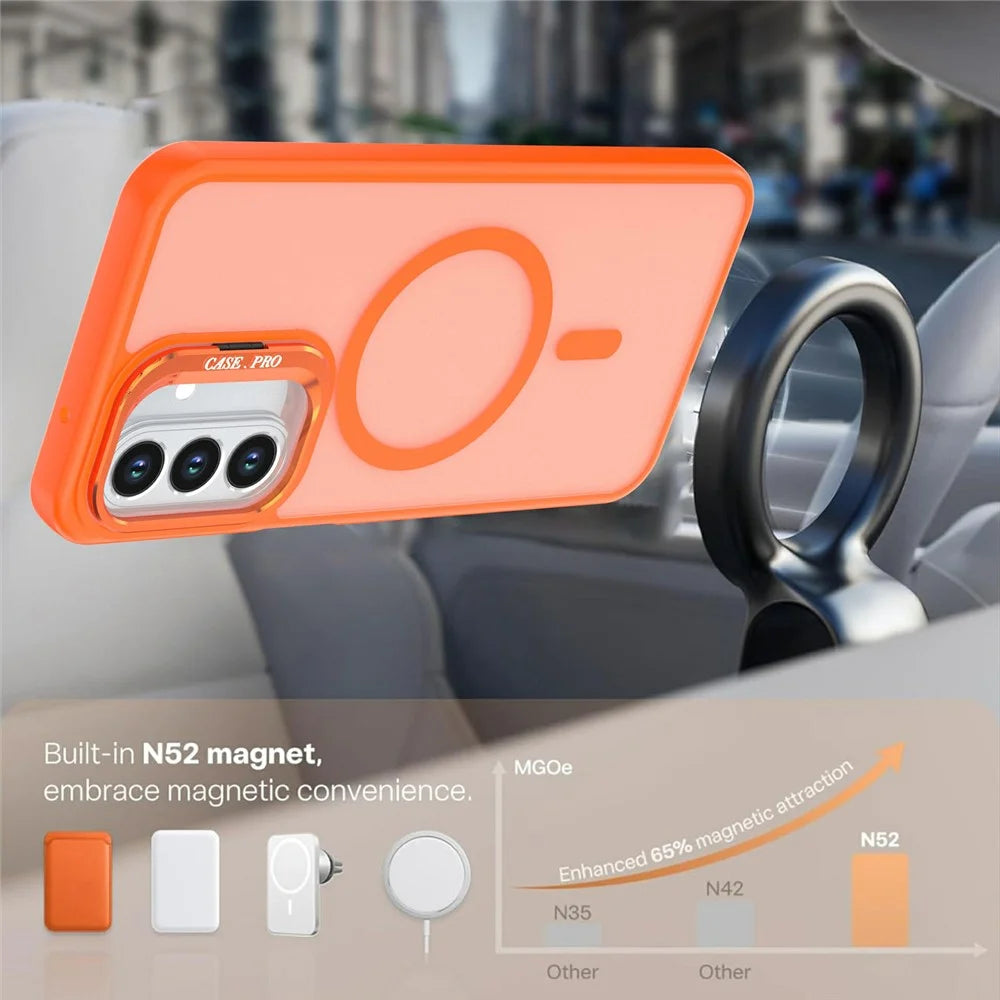 For Samsung Galaxy A27 5G Magnetic Case Foldable Kickstand Matte PC + TPU Phone Cover - Orange - 3