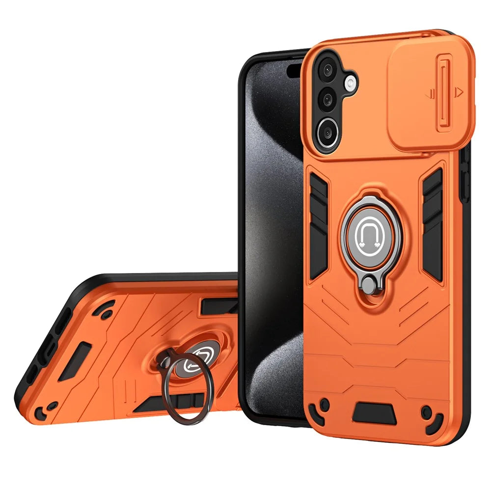 For Samsung Galaxy A27 5G Case Slide Camshield Kickstand PC + TPU Phone Cover - Orange - 1