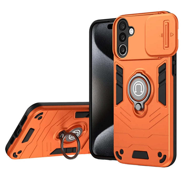 For Samsung Galaxy A27 5G Case Slide Camshield Kickstand PC + TPU Phone Cover - Orange - 1
