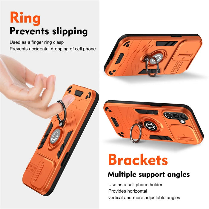 For Samsung Galaxy A27 5G Case Slide Camshield Kickstand PC + TPU Phone Cover - Orange - 3