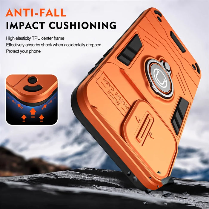 For Samsung Galaxy A27 5G Case Slide Camshield Kickstand PC + TPU Phone Cover - Orange - 4