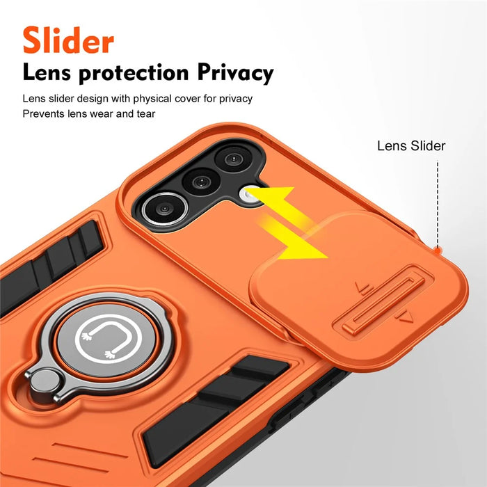For Samsung Galaxy A27 5G Case Slide Camshield Kickstand PC + TPU Phone Cover - Orange - 6