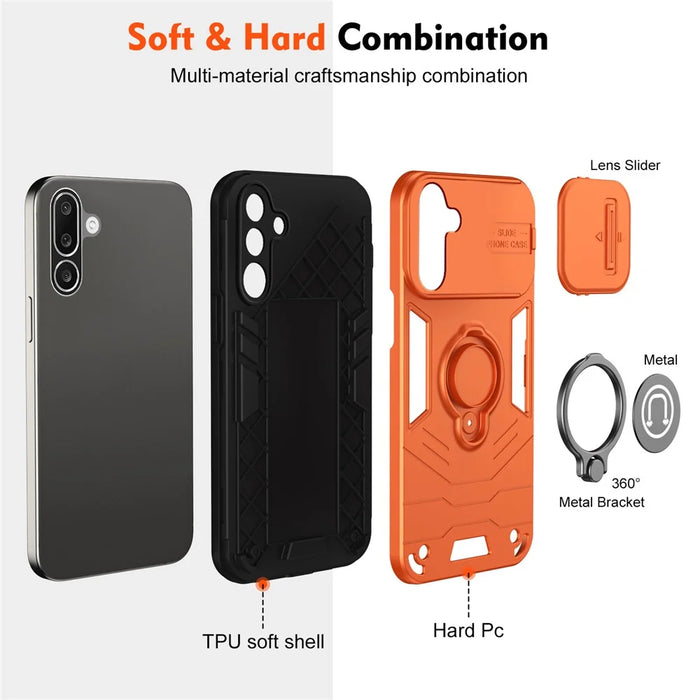 For Samsung Galaxy A27 5G Case Slide Camshield Kickstand PC + TPU Phone Cover - Orange - 7