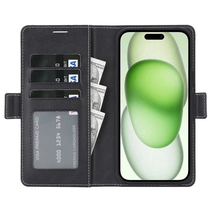 For iPhone 15 Plus Magnetic Case Detachable 2 in 1 Leather Wallet Phone Cover - Black - 2