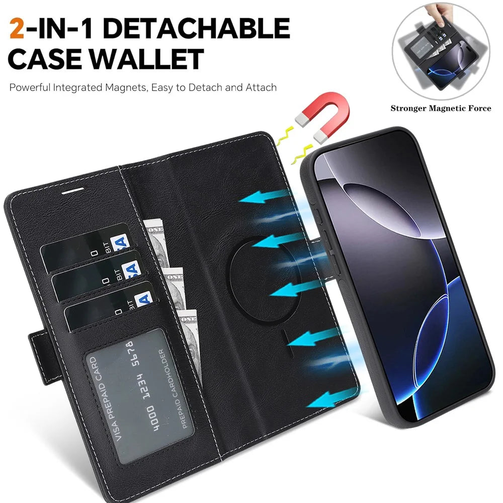 For Google Pixel 9a Magnetic Case Detachable 2 in 1 Leather Wallet Phone Cover - Black - 4