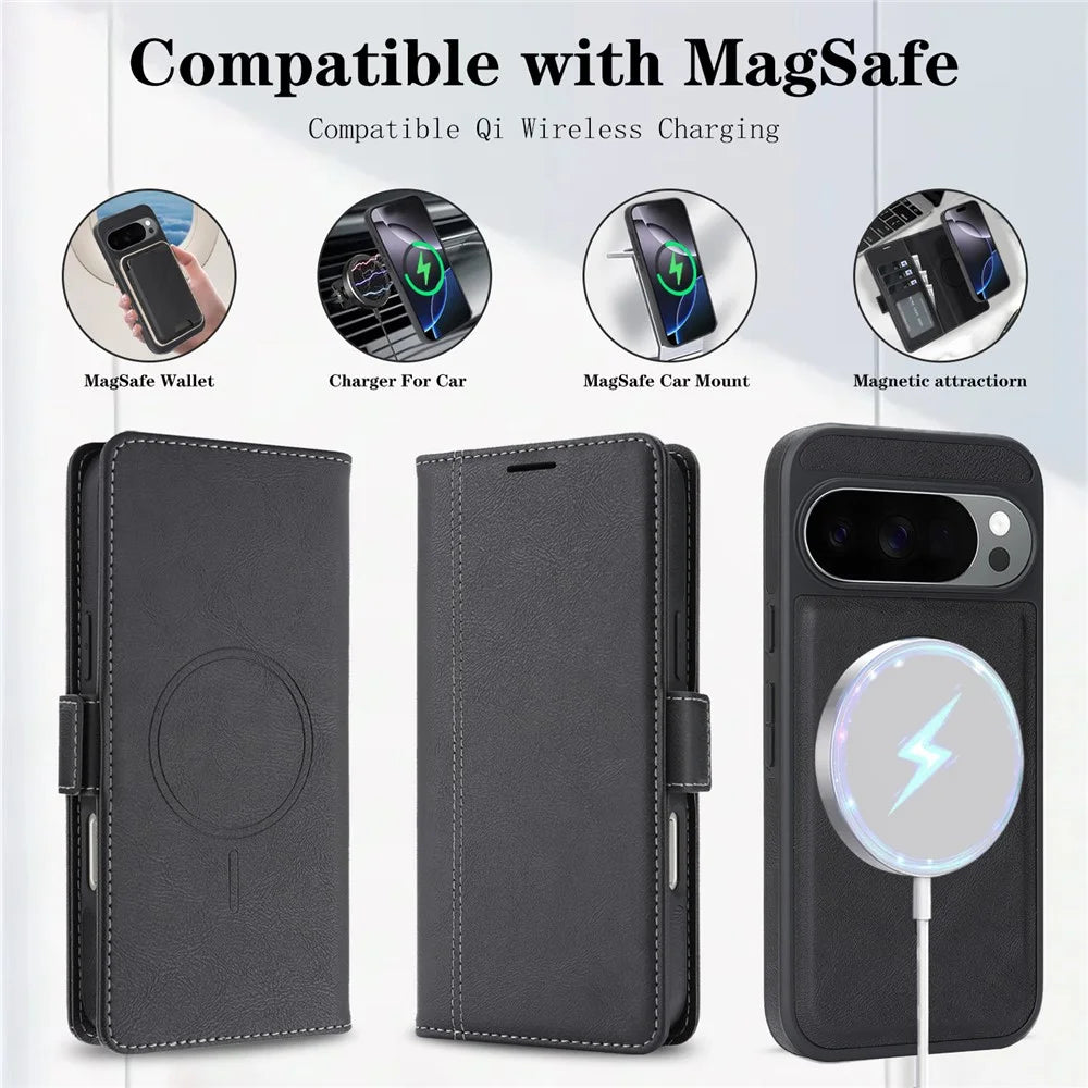 For Google Pixel 10 Pro XL / Pixel 9 Pro XL Magnetic Case Detachable 2 in 1 Leather Wallet Phone Cover - Black - 5