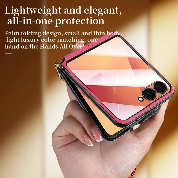 SULADA For Samsung	Galaxy Z Flip8 Case Rhombus Leather+PC Phone Cover with Shoulder Strap - Orange - 4