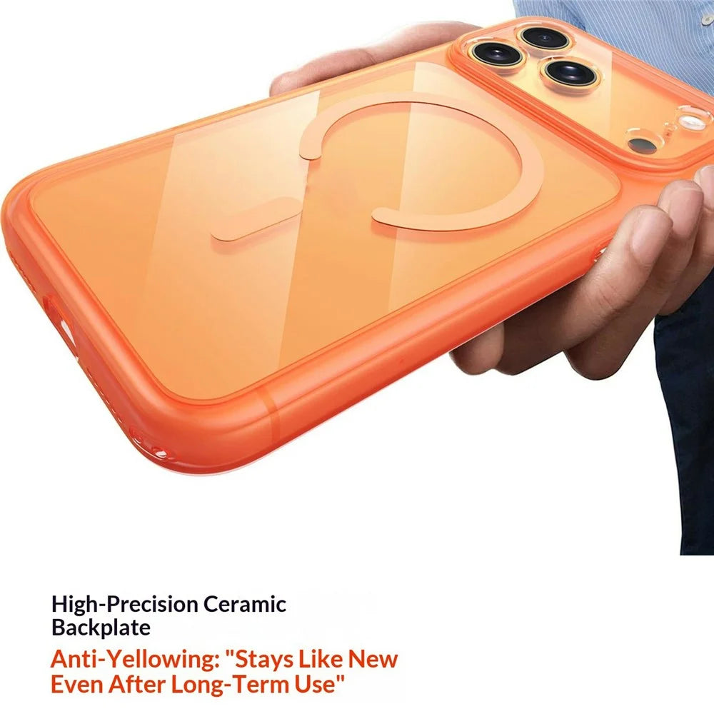 For iPhone 17 Pro Max Magnetic Case Clear Shockproof Anti-Scratch PC TPU Phone Cover - Orange - 3