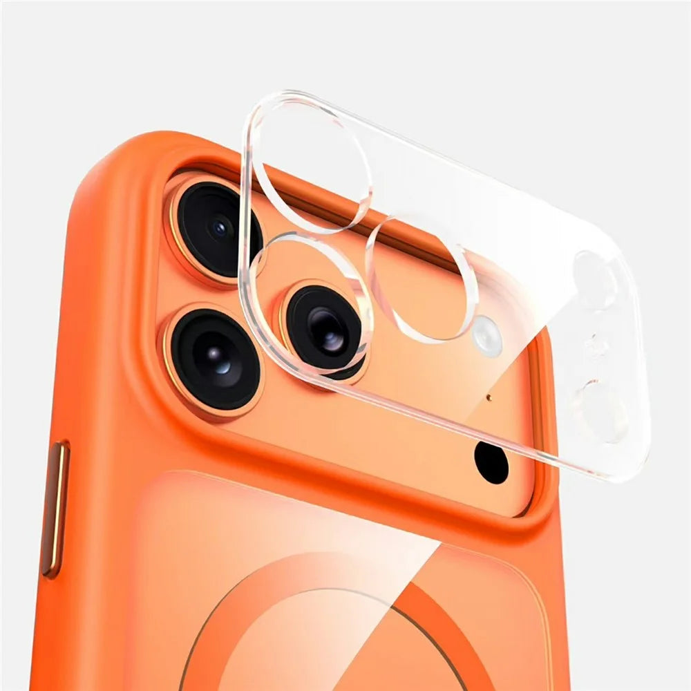 For iPhone 17 Pro Max Magnetic Case Crystal Clear Acrylic + TPU Scratch-Resistant Back Cover - Orange - 5