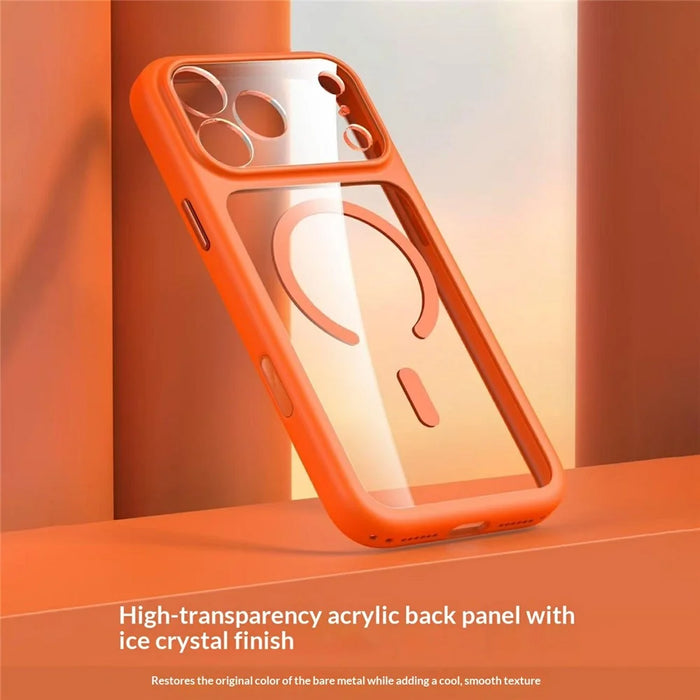 For iPhone 17 Pro Magnetic Case Crystal Clear Acrylic + TPU Scratch-Resistant Back Cover - Orange - 3