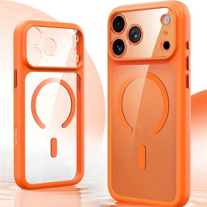 For iPhone 17 Pro Magnetic Case Crystal Clear Acrylic + TPU Scratch-Resistant Back Cover - Orange - 6