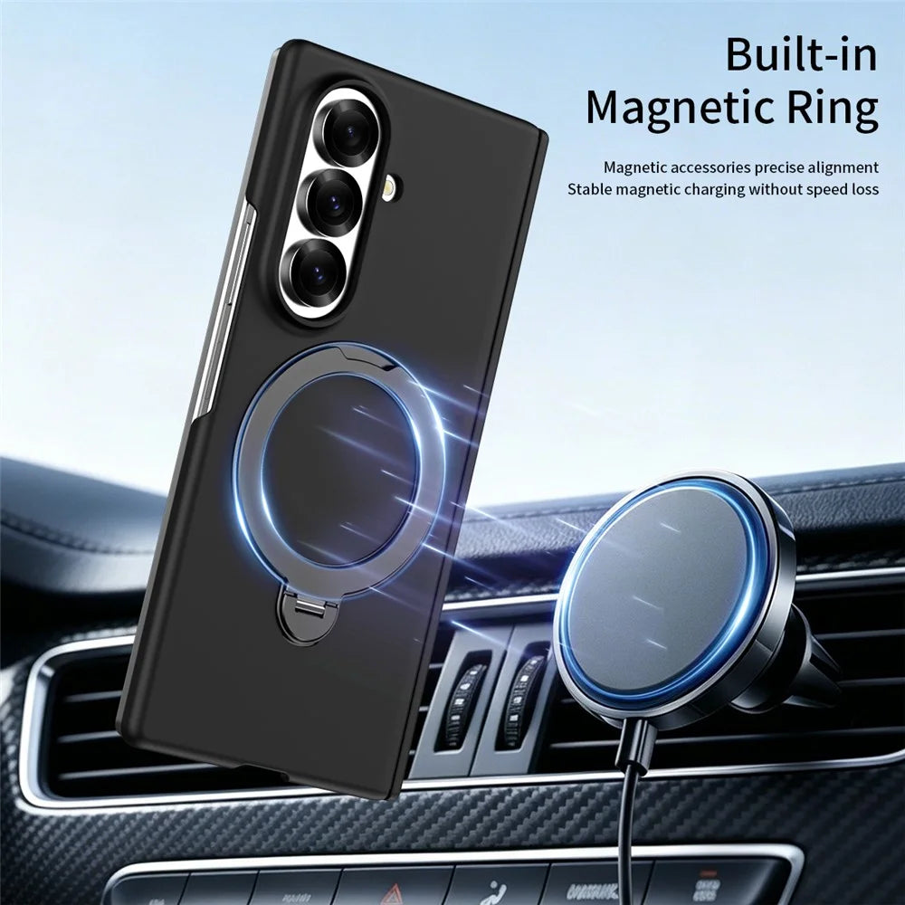 For Samsung Galaxy Z Fold7 5G Case Magnetic Rotating Kickstand Hard PC Phone Cover with Tempered Glass Film - Black - 4