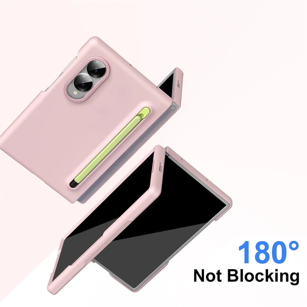 For Samsung Galaxy Z Fold8 Case Hard PC Phone Cover with Tempered Glass Film and Stylus - Pink - 3