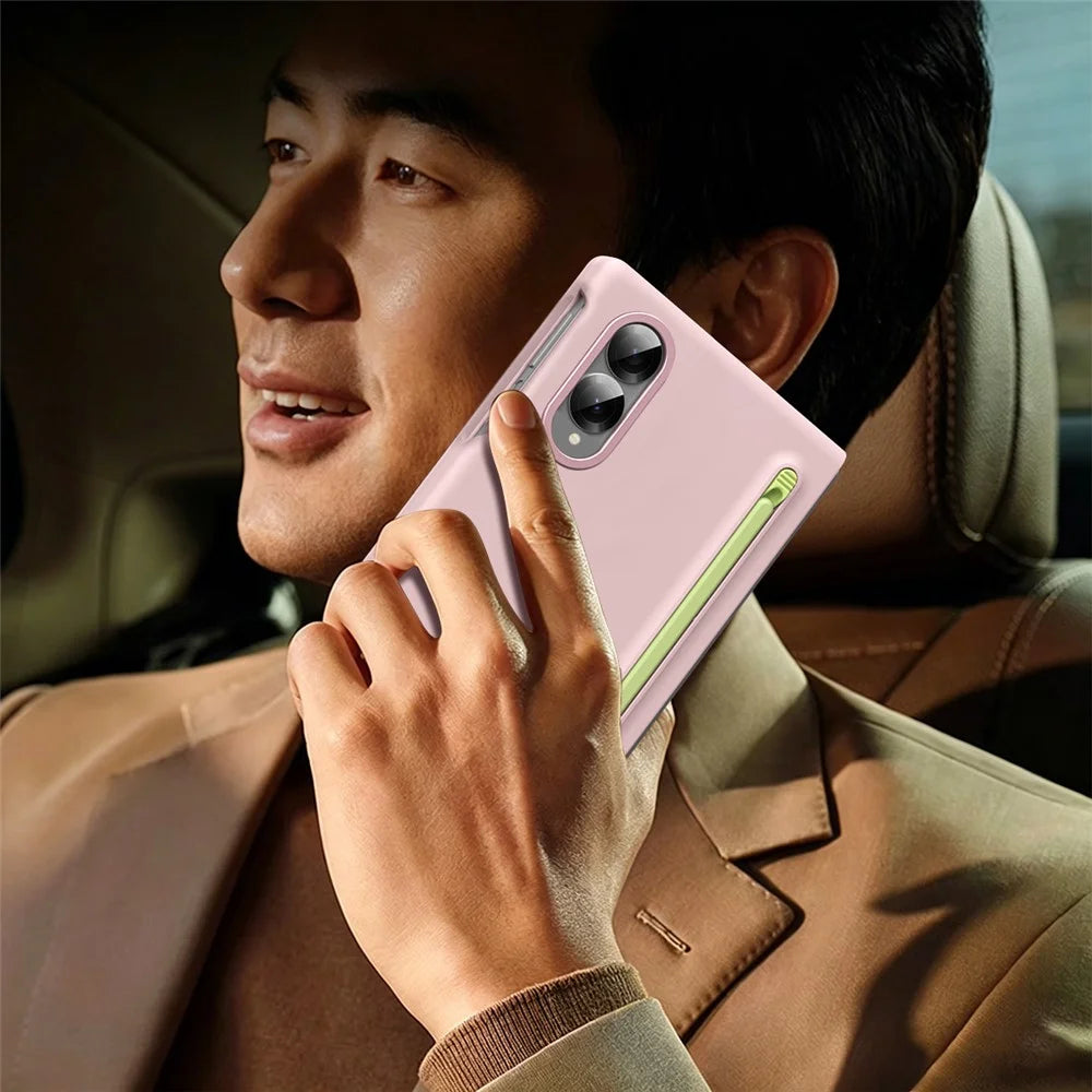 For Samsung Galaxy Z Fold8 Case Hard PC Phone Cover with Tempered Glass Film and Stylus - Pink - 7