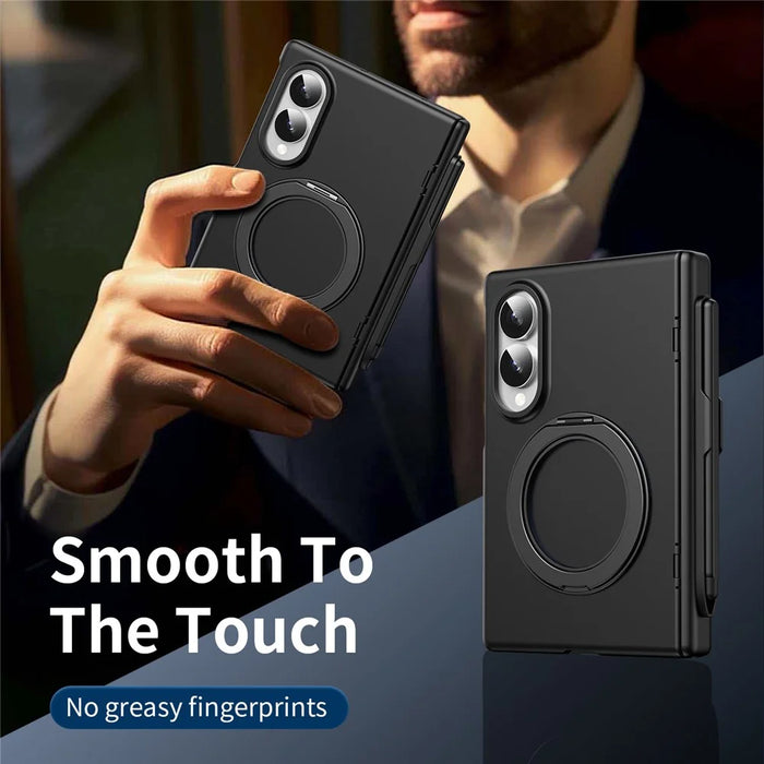 For Samsung Galaxy Z Fold8 Rotary Kickstand PC Phone Cover with Tempered Glass Film / Stylus - Black - 4