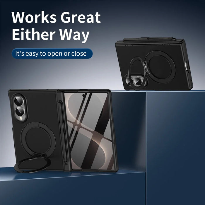 For Samsung Galaxy Z Fold8 Rotary Kickstand PC Phone Cover with Tempered Glass Film / Stylus - Black - 5