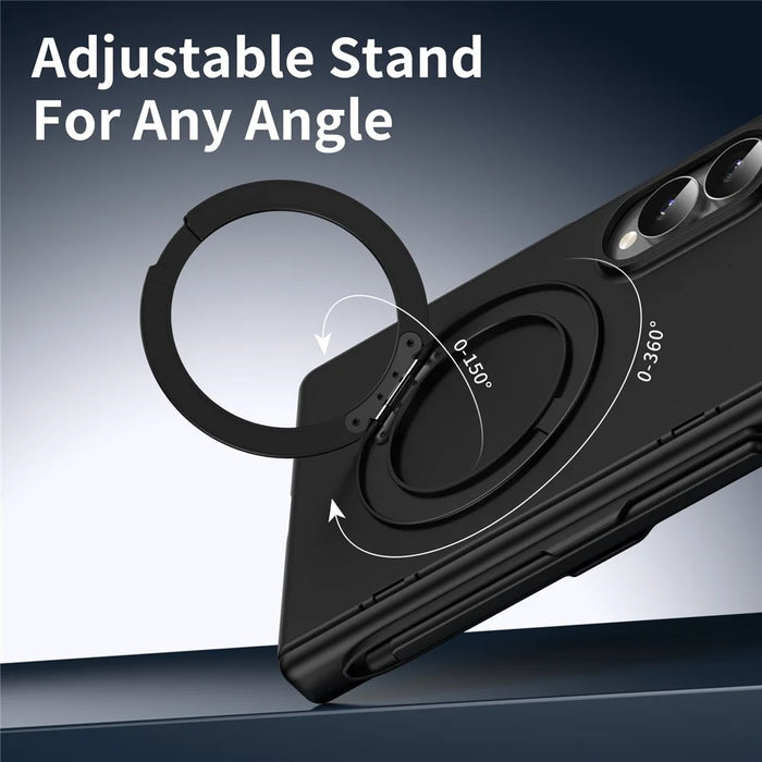 For Samsung Galaxy Z Fold8 Rotary Kickstand PC Phone Cover with Tempered Glass Film / Stylus - Black - 6