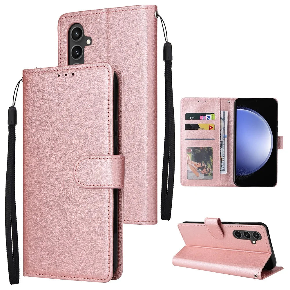For Samsung Galaxy S26 FE Case PU Leather Wallet Stand Phone Cover with Wrist Strap - Rose Gold - 1