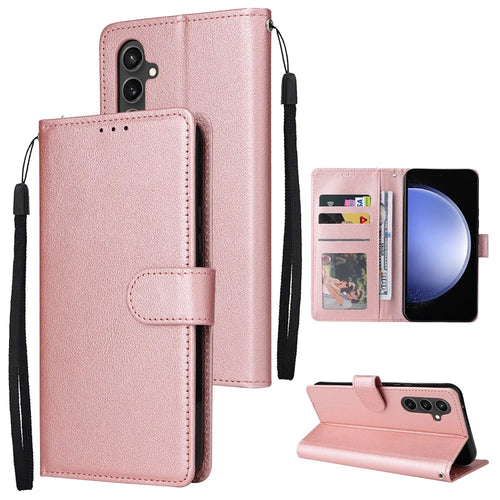 For Samsung Galaxy S26 FE Case PU Leather Wallet Stand Phone Cover with Wrist Strap - Rose Gold - 1