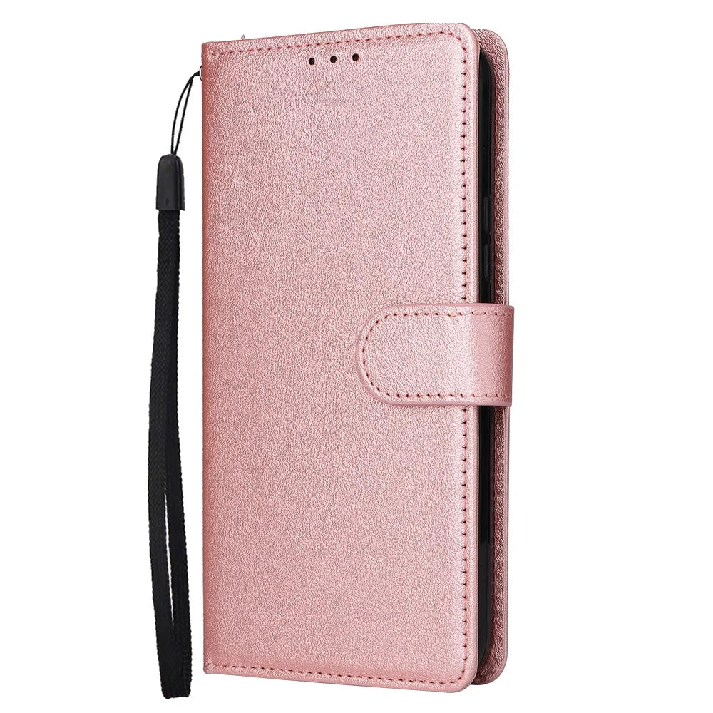 For Samsung Galaxy S26 FE Case PU Leather Wallet Stand Phone Cover with Wrist Strap - Rose Gold - 6