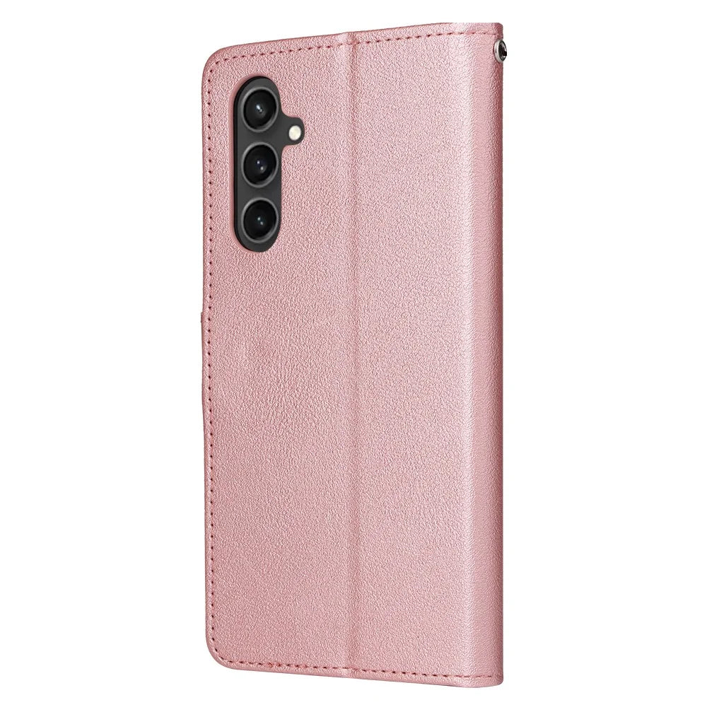 For Samsung Galaxy S26 FE Case PU Leather Wallet Stand Phone Cover with Wrist Strap - Rose Gold - 7