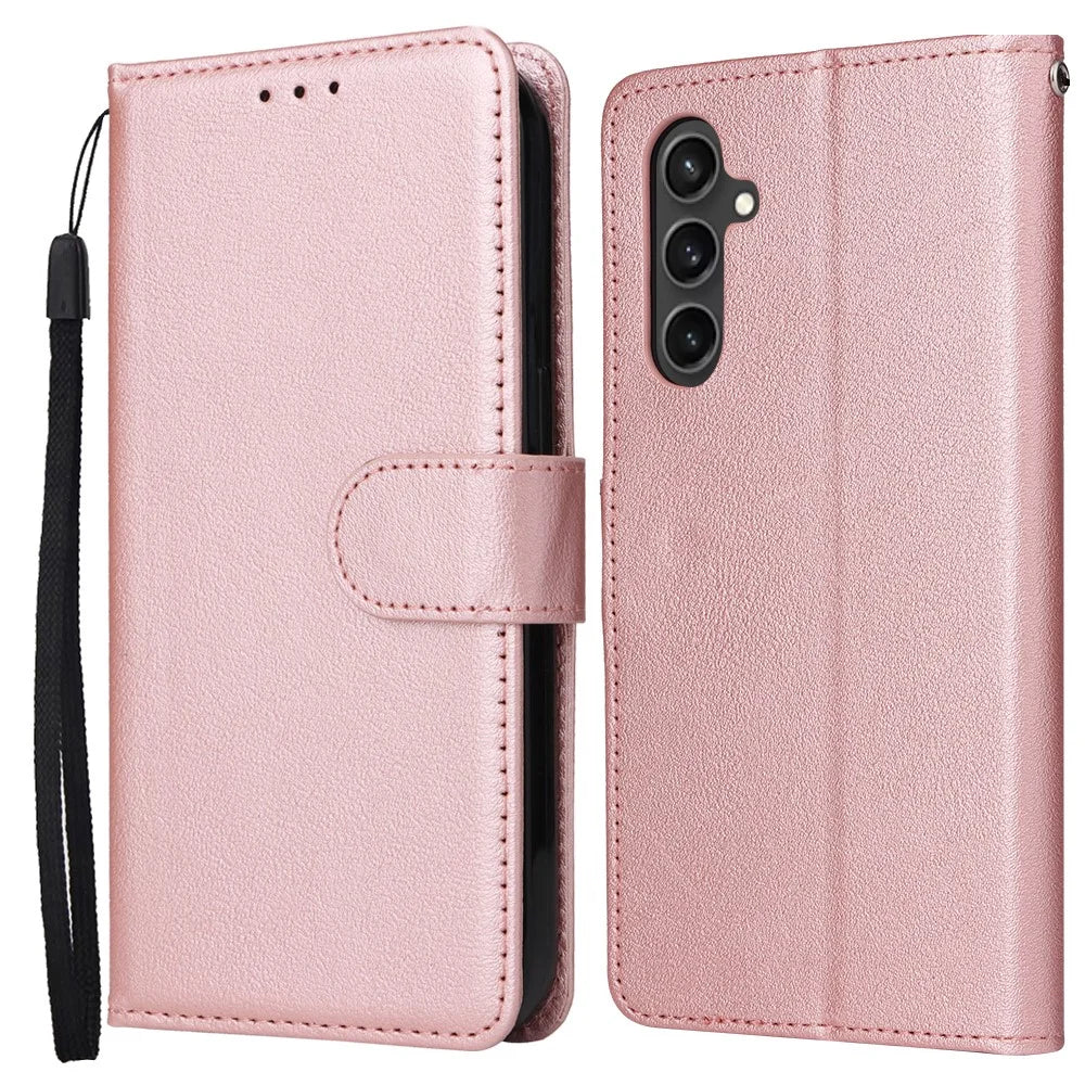 For Samsung Galaxy S26 FE Case PU Leather Wallet Stand Phone Cover with Wrist Strap - Rose Gold - 2