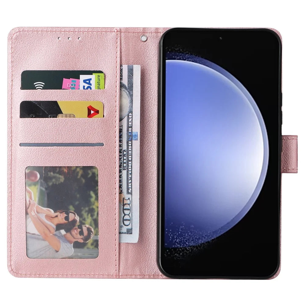 For Samsung Galaxy S26 FE Case PU Leather Wallet Stand Phone Cover with Wrist Strap - Rose Gold - 3