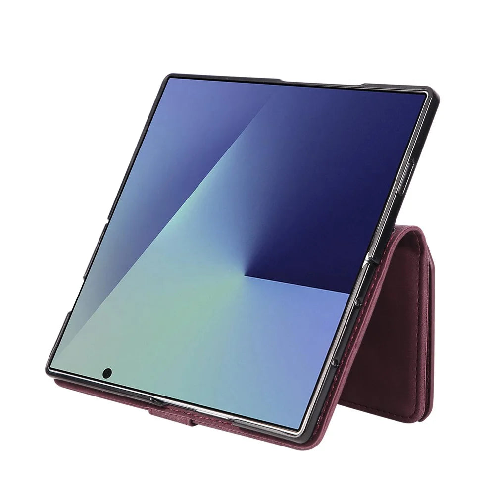 For Samsung Galaxy Z Fold8 Ultra Case Zipper Multi-Pocket Wallet Leather Phone Cover with Shoulder and Wrist Straps - Wine Red - 3