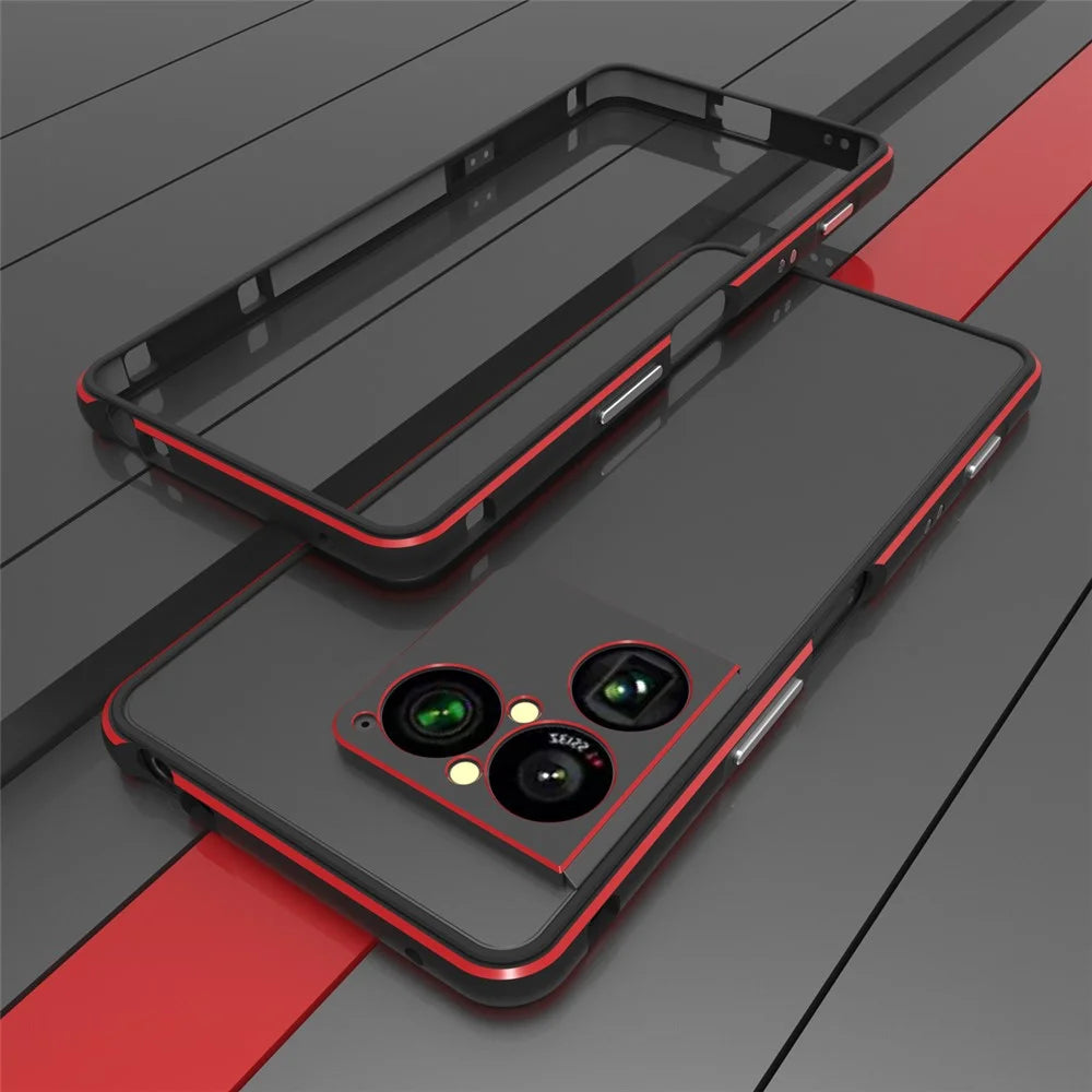 For Sony Xperia 1 VIII Bumper Case Metal Frame Phone Cover with Camera Lens Guard - Black / Red - 1