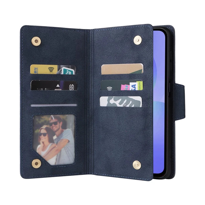 For Samsung Galaxy A27 5G Case Zipper Wallet Rivet Decor Leather Phone Cover with Wrist Strap - Blue - 2
