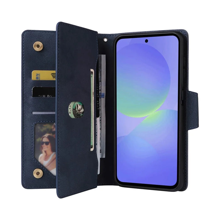 For Samsung Galaxy A27 5G Case Zipper Wallet Rivet Decor Leather Phone Cover with Wrist Strap - Blue - 3