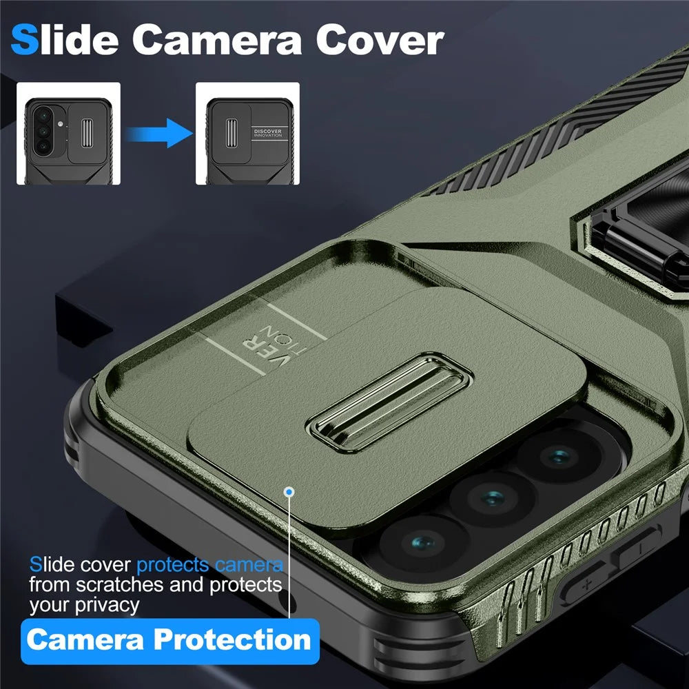 For Samsung Galaxy A27 5G Case Camshield Kickstand TPU + PC Anti-Slip Phone Cover - Green - 7