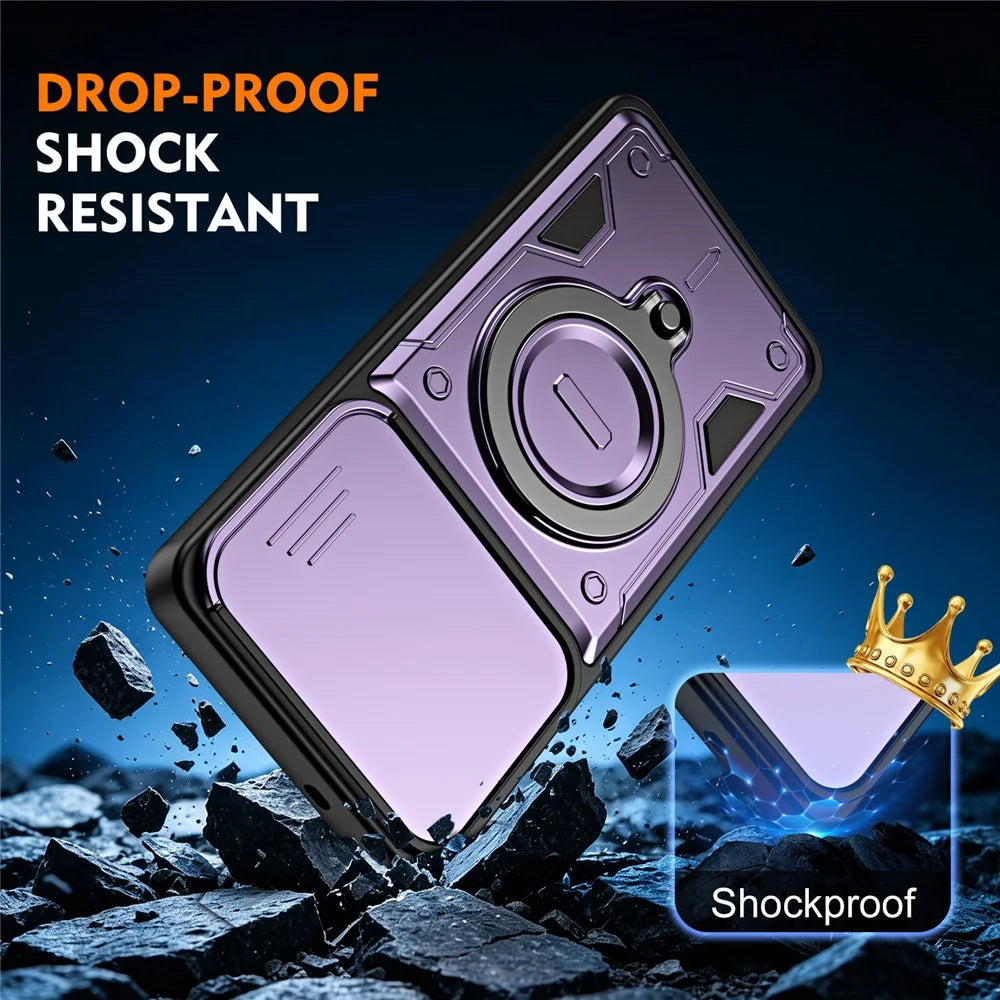 For Samsung Galaxy S26 Case with Slide Lens Cover Rotatable Kickstand Shockproof TPU + PC Phone Shell - Purple - 4