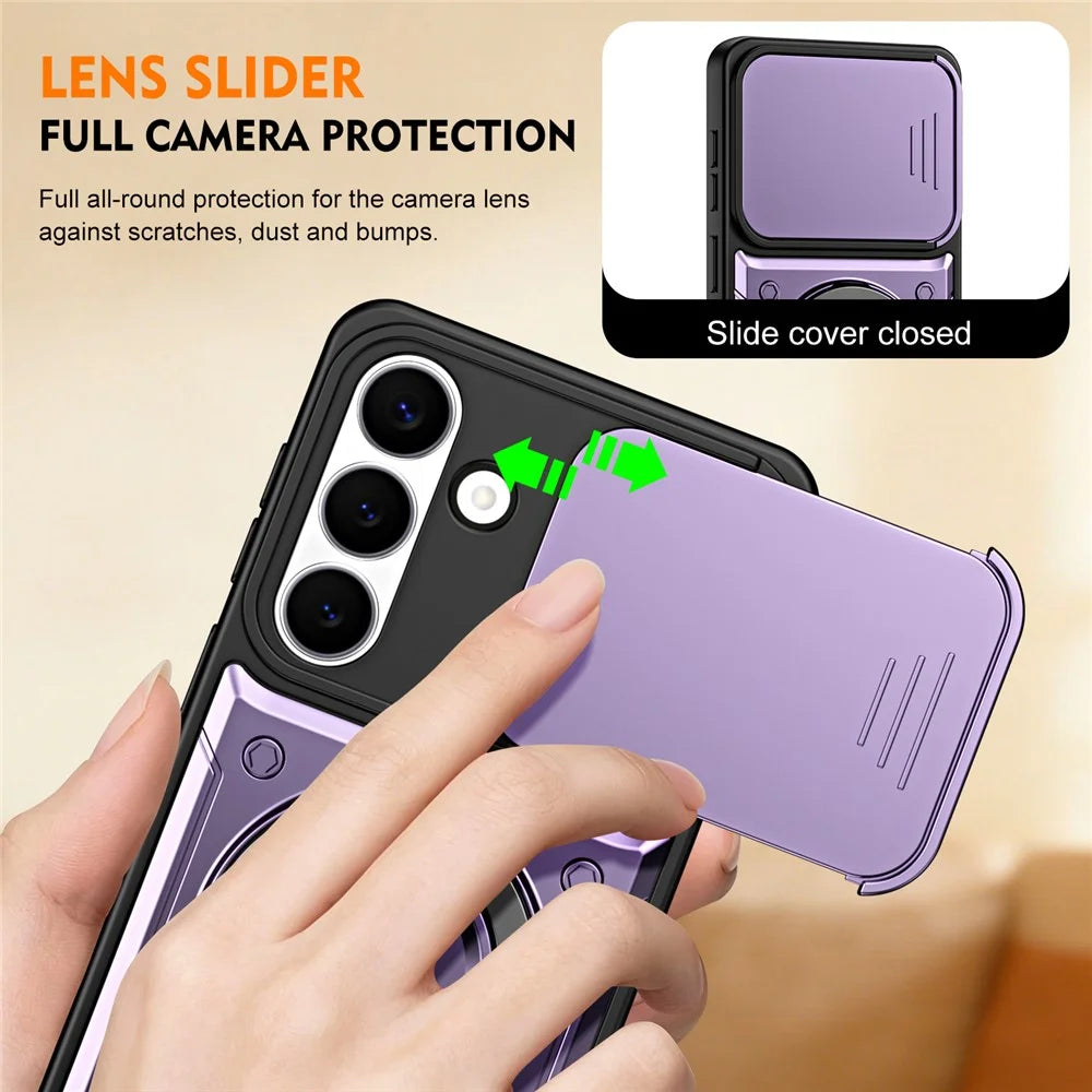 For Samsung Galaxy S26 Case with Slide Lens Cover Rotatable Kickstand Shockproof TPU + PC Phone Shell - Purple - 6