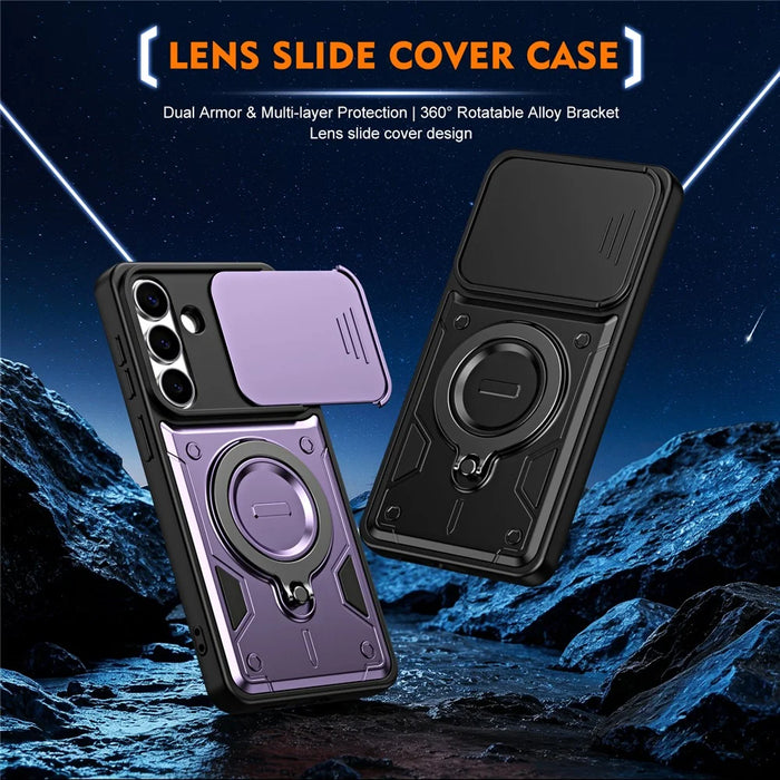For Samsung Galaxy S26+ Case with Slide Lens Cover Rotatable Kickstand Shockproof TPU + PC Phone Shell - Purple - 2