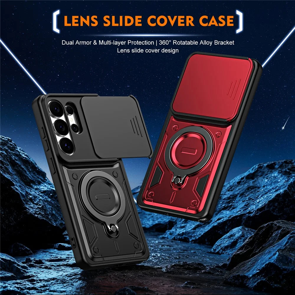 For Samsung Galaxy S26 Ultra Case with Slide Lens Cover Rotatable Kickstand Shockproof TPU + PC Phone Shell - Black - 2