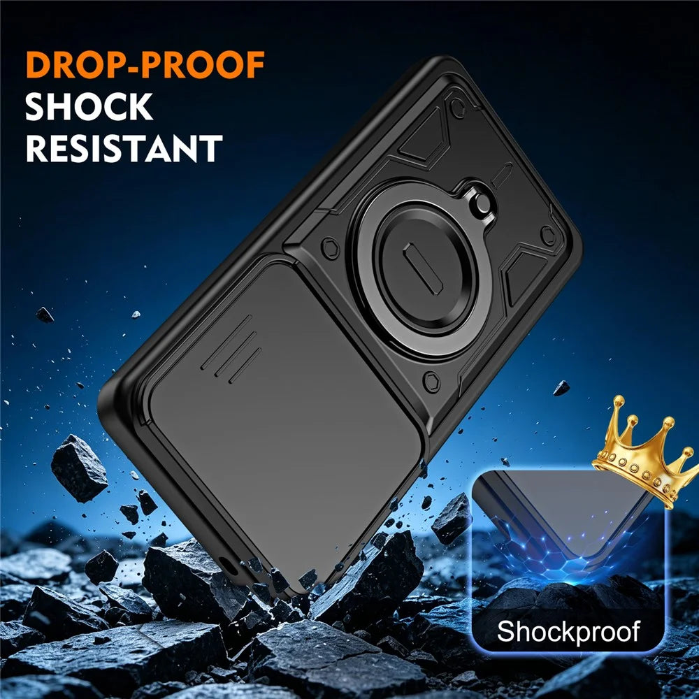 For Samsung Galaxy S26 Ultra Case with Slide Lens Cover Rotatable Kickstand Shockproof TPU + PC Phone Shell - Black - 4