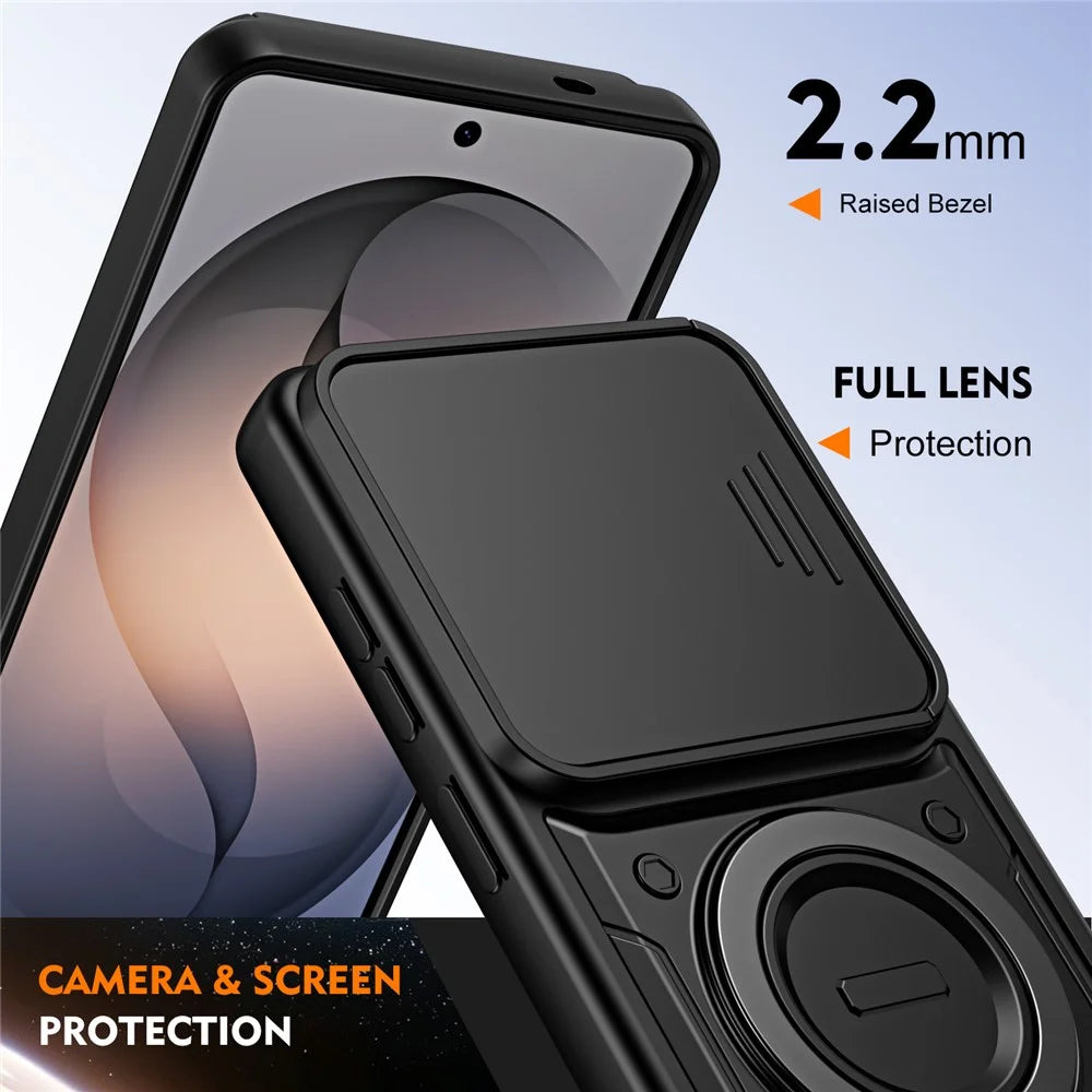 For Samsung Galaxy S26 Ultra Case with Slide Lens Cover Rotatable Kickstand Shockproof TPU + PC Phone Shell - Black - 7