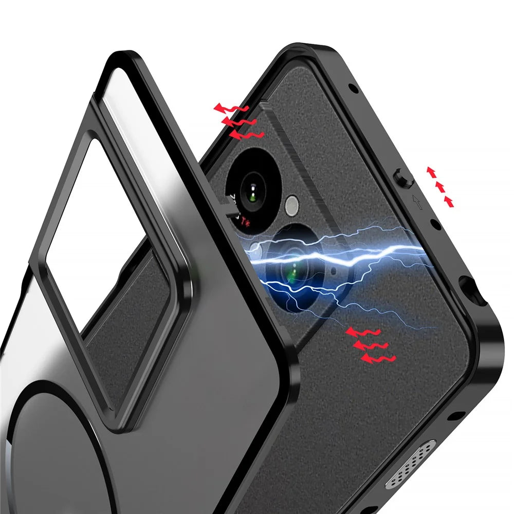 For Sony Xperia 1 VIII Magnetic Case Aluminium Alloy PC Matte Phone Cover Pop-Up Snap Lock - Black - 3