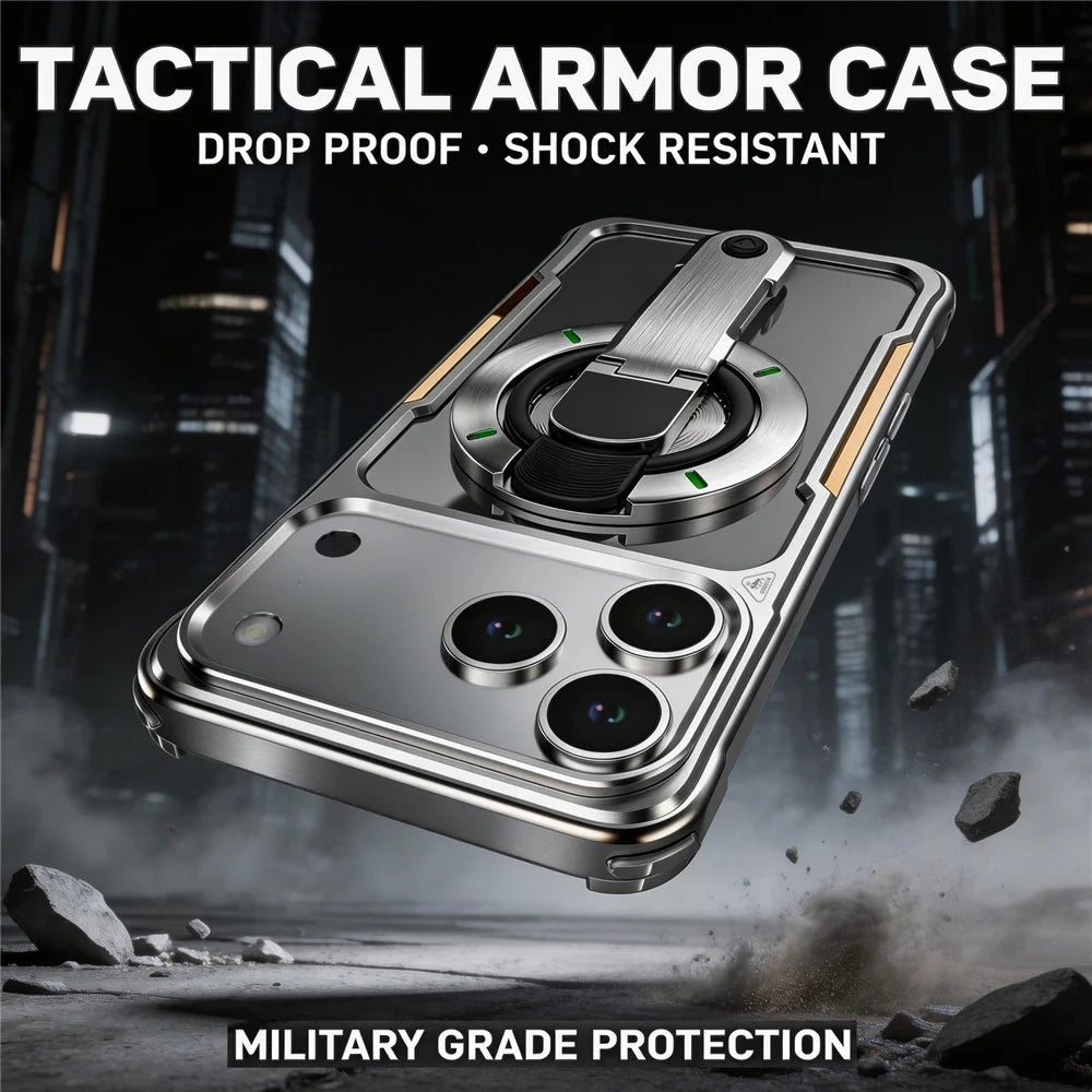 For iPhone 17 Pro Max Case with Magnetic Kickstand Titanium Metal Shockproof Armor Phone Cover - Silver - 4